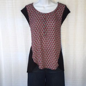 The Limited Print Button Cap Sleeve Blouse Sz M